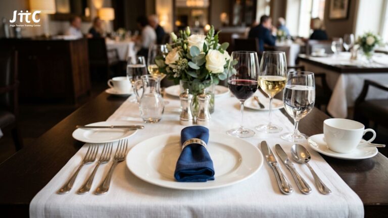 penataan jenis table setting restoran gaya American service yang rapi dan elegan