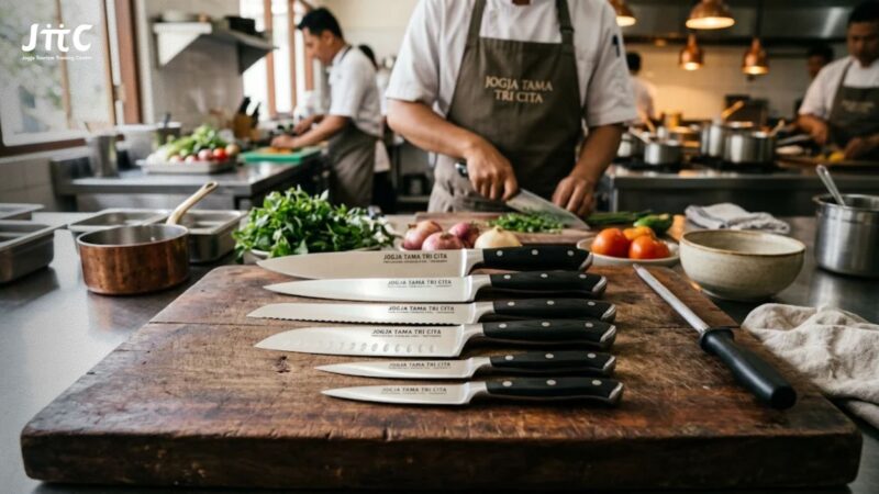 Set pisau dapur profesional stainless steel untuk bisnis kuliner Jogja Tama Tri Cita