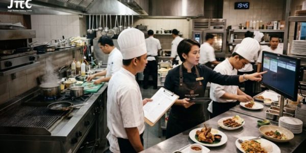 suasana dapur dan manajer yang menerapkan manajemen restoran profesional