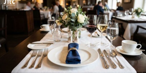 penataan jenis table setting restoran gaya American service yang rapi dan elegan