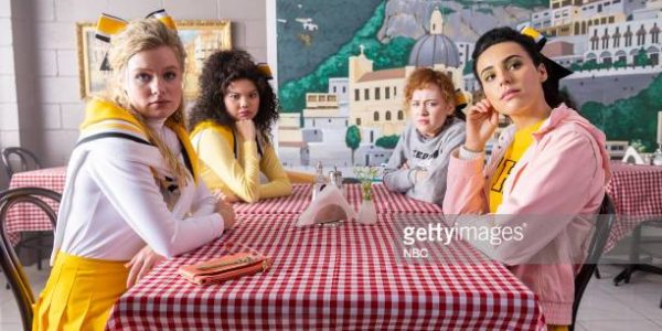 YOUNG ROCK -- "On the Road Again" Episode 102 -- Pictured: (l-r) Lexie Duncan as Karen, Gaby Seow as Big Haired Karen, Jordana Beatty as Bonnie, Carly Daniels as Colorblind Karen -- (Photo by: Mark Taylor/NBC/NBCU Photo Bank via Getty Images)