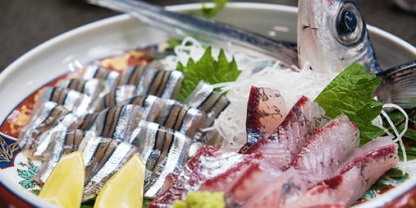 Japanese food called flying fish sashimi